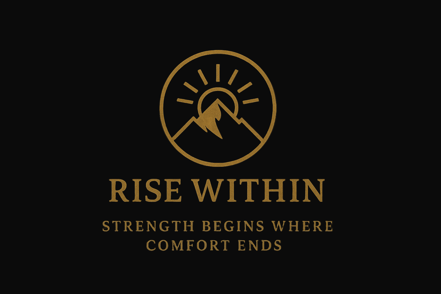 Gold logo and text 'Rise Within' on a black background